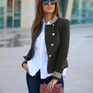 Zara Chic Olive Military Blazer with Patterned Collar